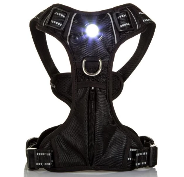 

New Arrival USB Rechargeable Soft Mesh Padded Reflective Light Flashing led dog chest harness, Customized