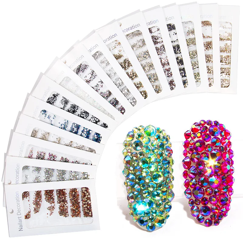 

Queen Fingers 6 sizes SS3/4/6/8/10/12 mixed 1440pcs/bag Hotfix Nail Art Crystal Jewelry Shining Rhinestones, Black/blue/ab rainbow