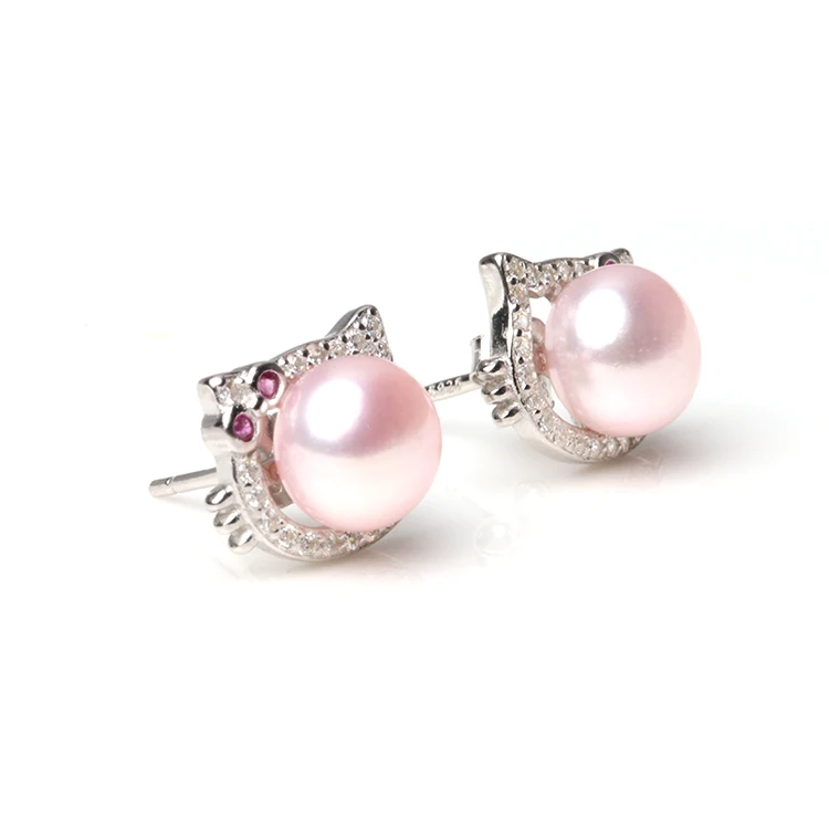 Whole Freshwater 7 8mm Pearl Stud Earrings Cat Face Silver Whole Freshwater 7 8mm Pearl Stud Earrings Cat Face Silver Earring Product On Alibaba