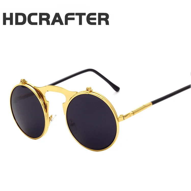 

HDCRAFTER 2017 Hot style Retro metal punk steam hipster clamshell flip up sunglasses for men and women