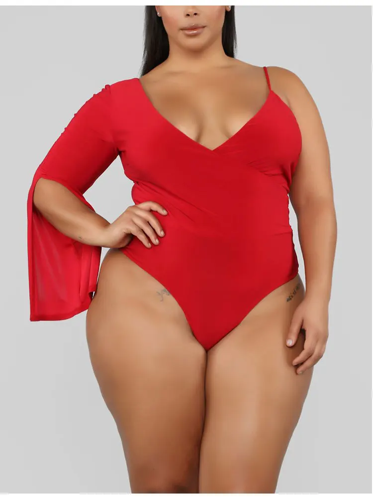 Red Sheer One Long Sleeves Sexy Club Bodysuit For Women Buy Women