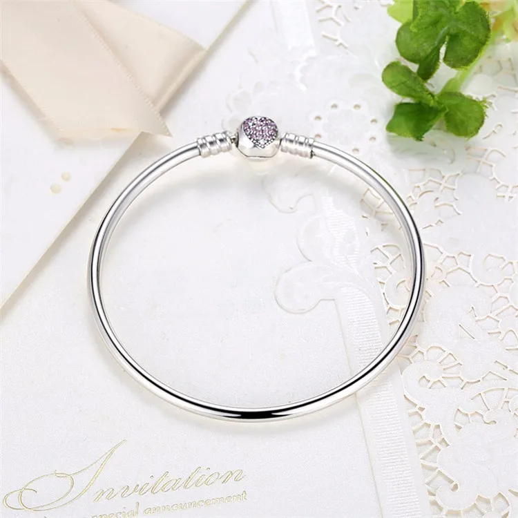 

925 Sterling Silver Snake Chain Heart Bangle Bracelet