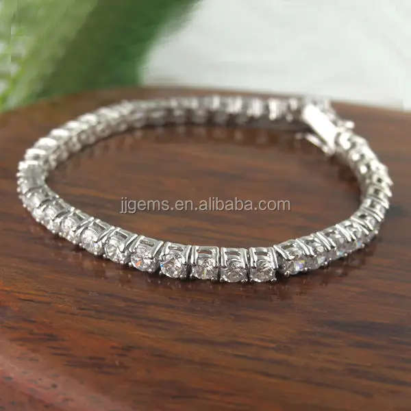 

3mm round white cubic zirconia 925 sterling silver tennis bracelet, N/a