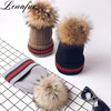 Winter Knitted Real Raccoon Fur Pom Poms Fur Beanie Hat for Women