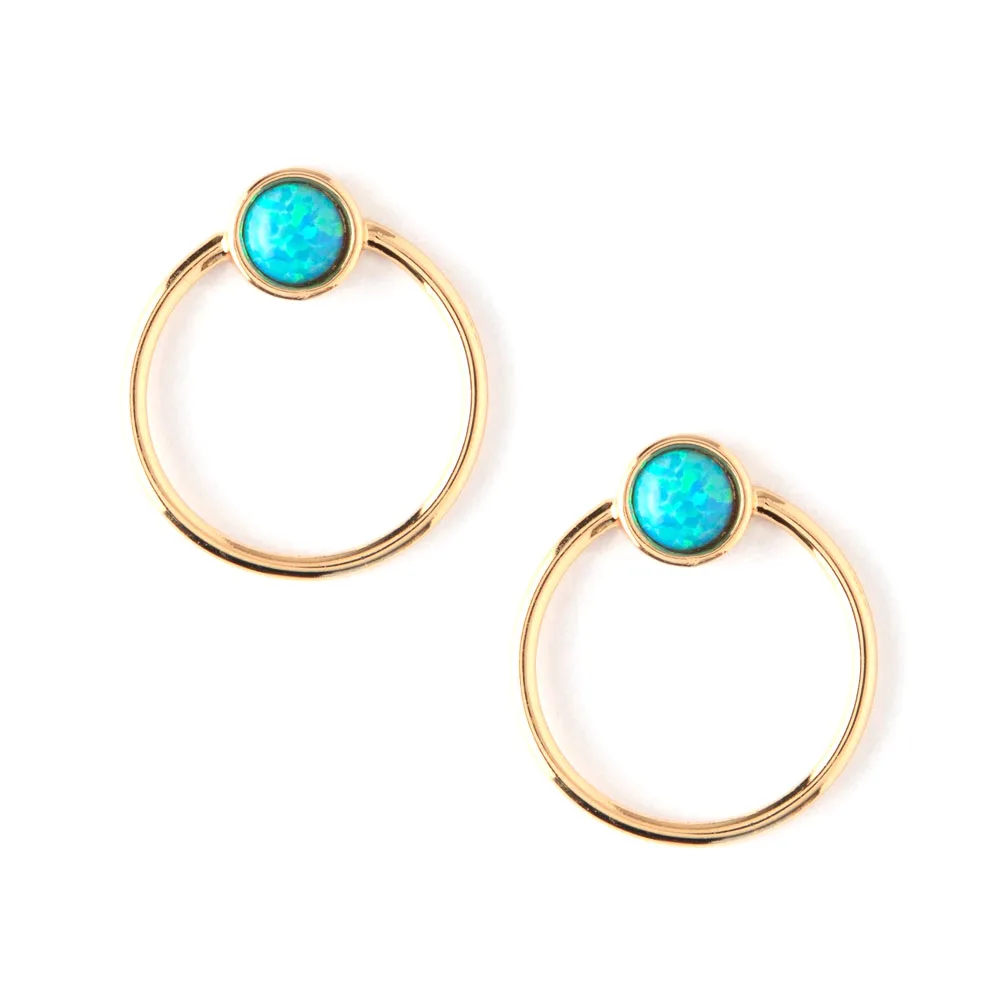 

925 Sterling silver gold ear wrap blue opal coloured stone small gold front facing opal hoop earrings