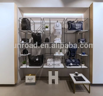 Branded Handbag Metal Shelf Backpack Display Rack And Wallet Glass Branded Handbag Metal Shelf Backpack Display Rack And Wallet Glass Showcase
