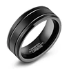 Custom Free Engrave Content Black Stainless Steel Ring Band Silver Recessed Line Vintage Tungsten Ring