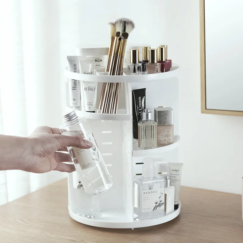 

360-degree Rotating Makeup Organizer Box Brush Holder Jewelry Organizer Case Jewelry Makeup Cosmetic Storage Box