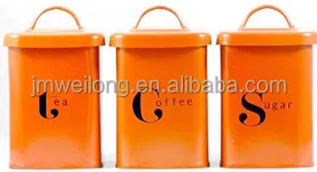 Set Of 3 Orange Color Tea Coffee Sugar 