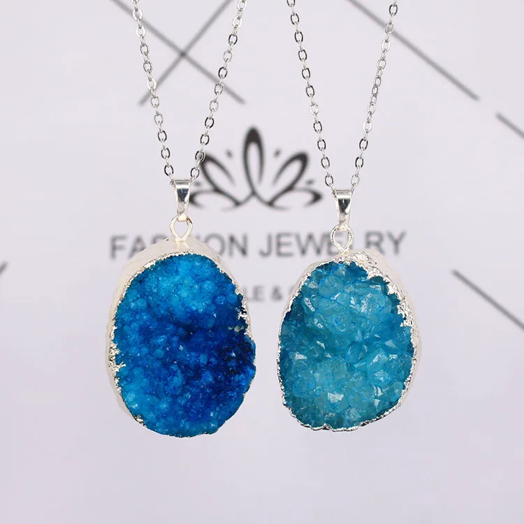 

NE2512 Fashion gold plated Blue Quartz Druzy Druzzy Pendant Necklace