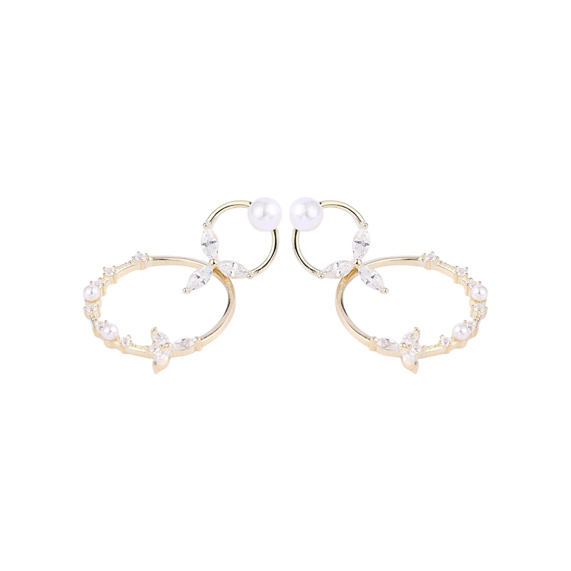 

Bali style geometry gold plated two circle stud earrings for women