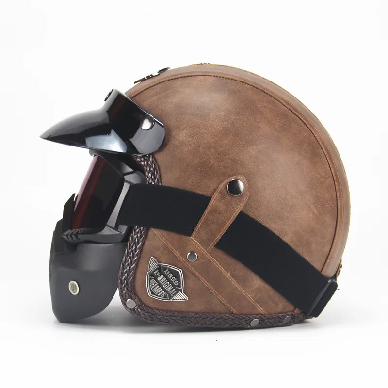 brown leather motorcycle helmet