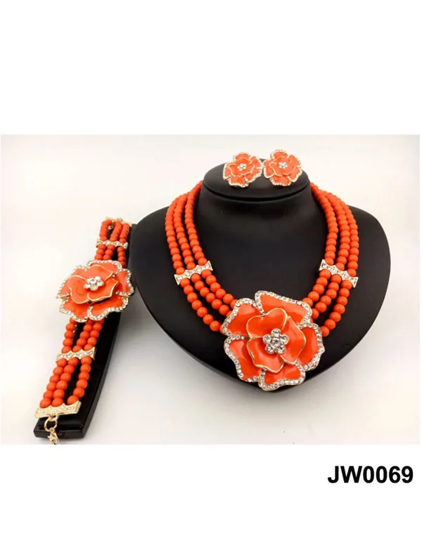 

New design unique african coral beads jewelry nigerian wedding bridal necklace jewellery set for women JW0069, Picture