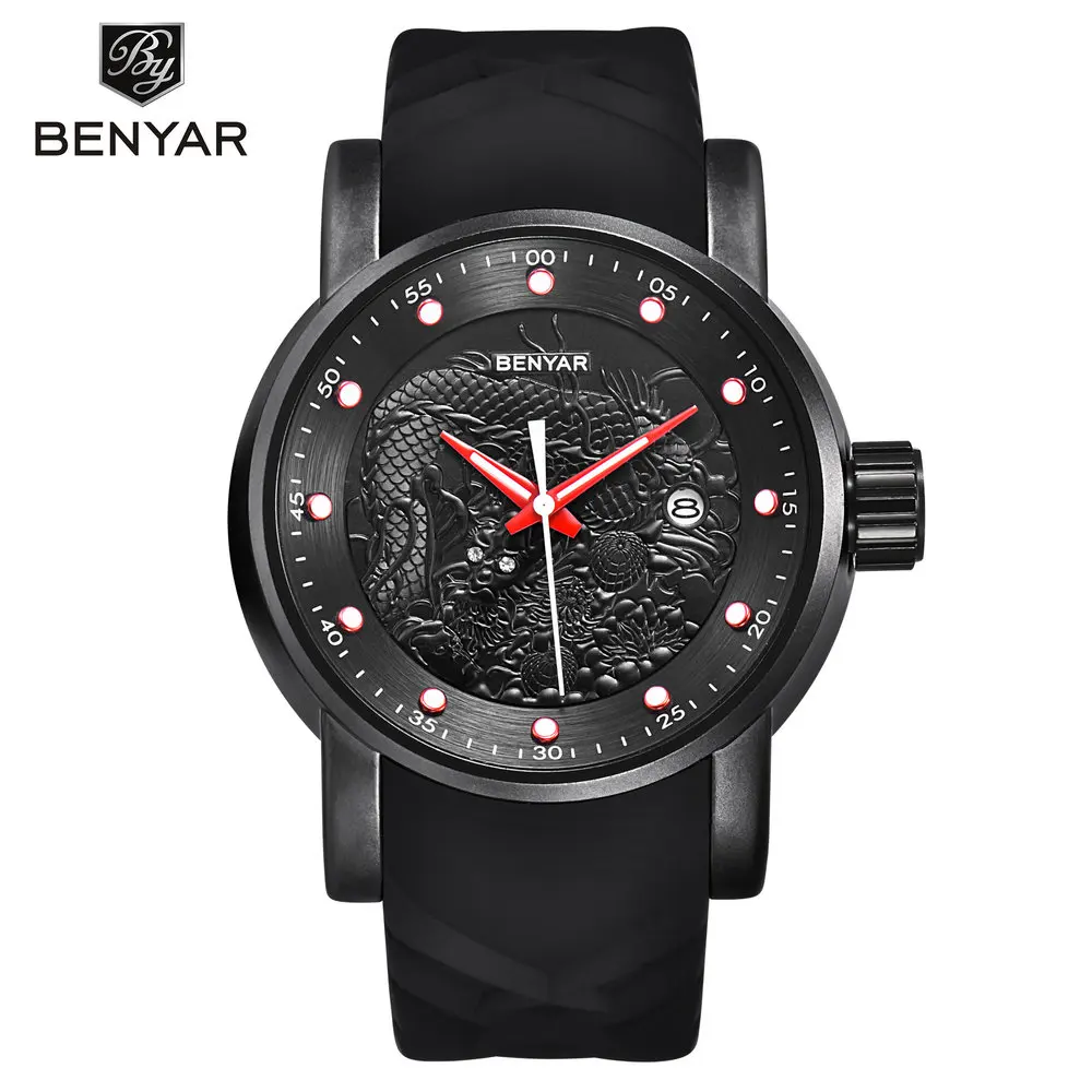 

BENYAR 5115 Men's Quartz Watch 30M Waterproof Silicone Strap Fashion Watch Relogio Masculino, 3 colors for choice