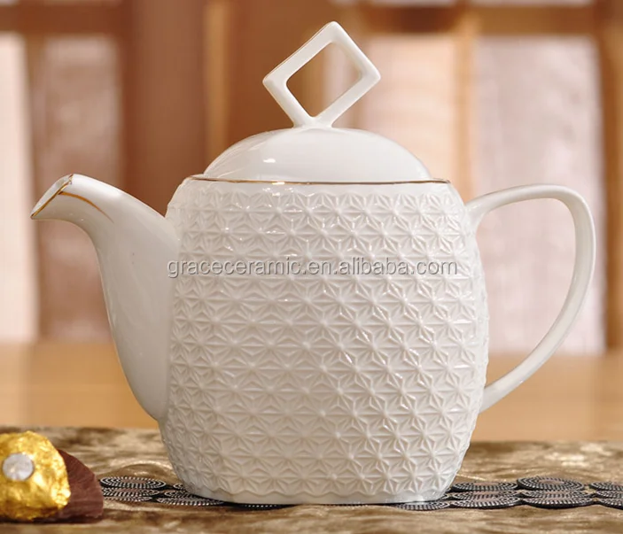 Chinese Ceramic Tea Set Cup Teapot Plain White Porcelain Teapot For