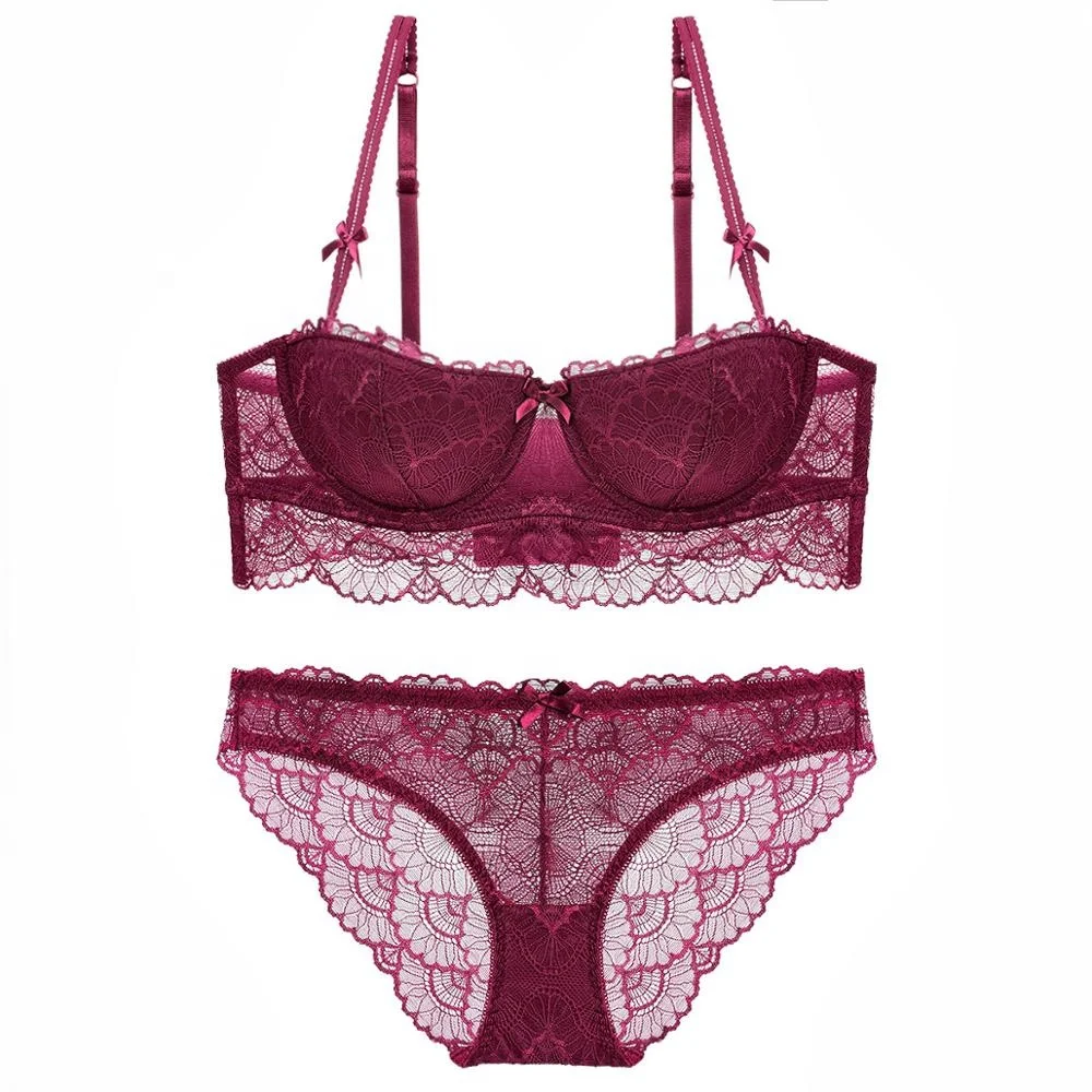 

High-end best quality sexy lace Europe design half cup women's underwear bra set with Thin pads, Existing or as customer's require