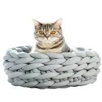 

Foldable Chunky Braid Knit Crochet Handmade Enclosed Hideout Perch Cave Pet Bed for Small Cat Dog