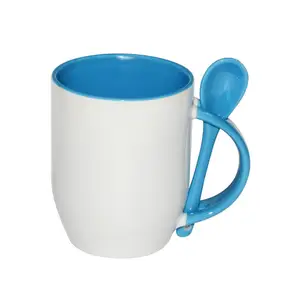 11Oz Sublimation Custom Coffee Ceramic Inner Color Mugs With Color Spoon