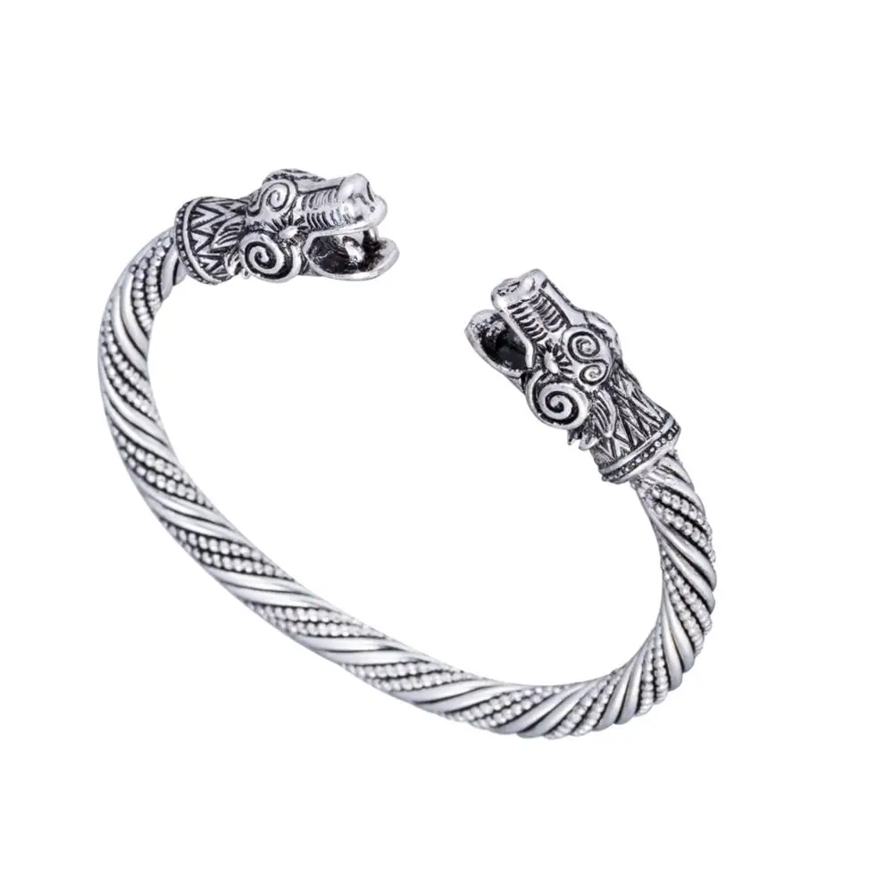 

2018 new high quality zinc alloy twisted cable wire metal antique silver animal dragon head bracelet men bangle jewelry for men, Antique silver,antique gold