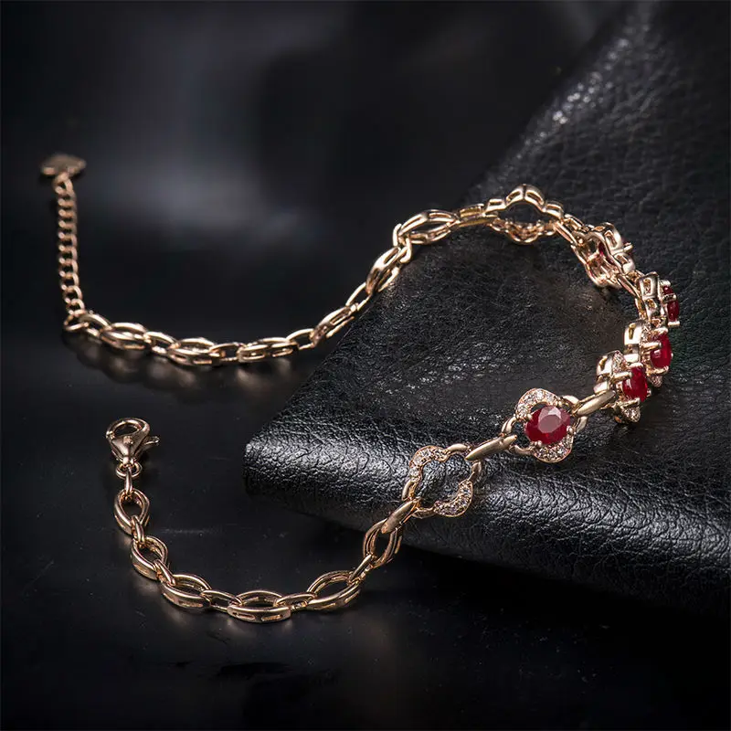 Natural Ruby Stone Bracelet Oval Cut 3.5x4.5mm Solid 18k Rose Gold And