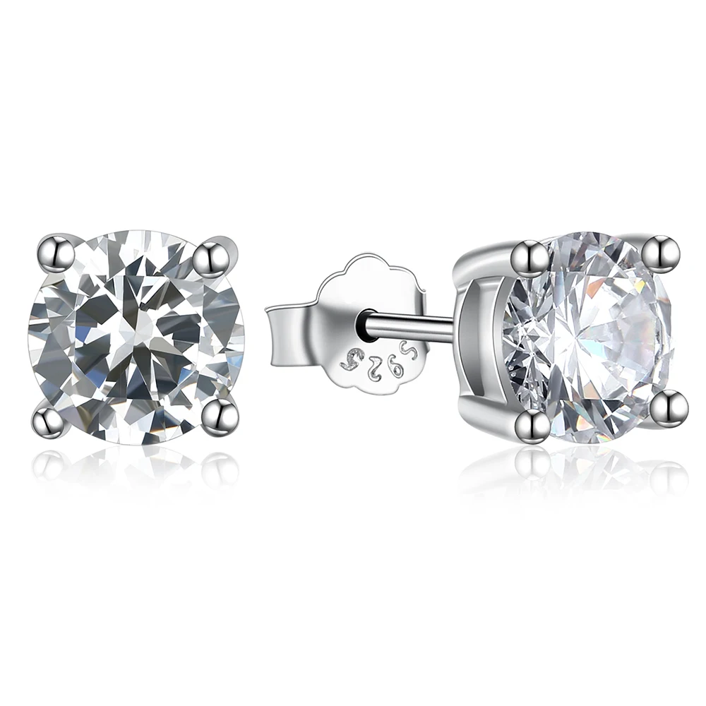 

2SHE Custom 2-8mm single round cz 925 sterling silver cubic zirconia stud earrings