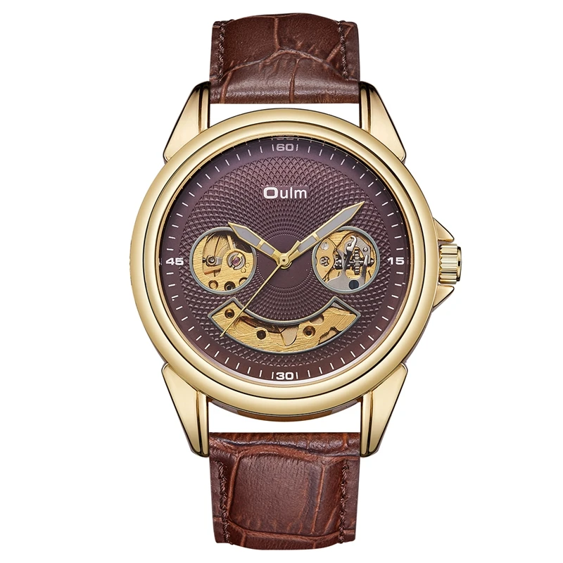 

New Oulm 3711 Brand Men Business Mechanical Watches Genuine Leather Skeleton Luxury Waterproof Automatic Watch horloges mannen