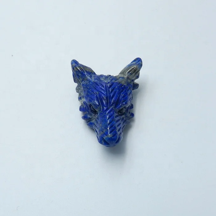 

Carved Natural Lapis Lazuli Handcarved Wolf Head Gemstone Pendant wholesale 36x27x13mm 13.6g