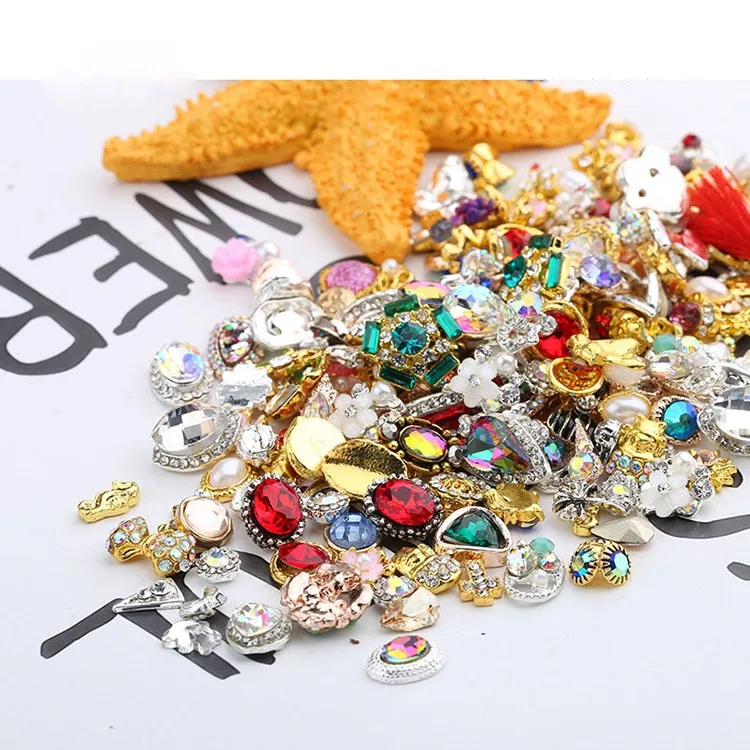 Rose Gold Rivet Nail Studs 3D Nail Art Decoration Gold Circle Star Round Square Triangle Mixed Accessories in Wheel for DIY