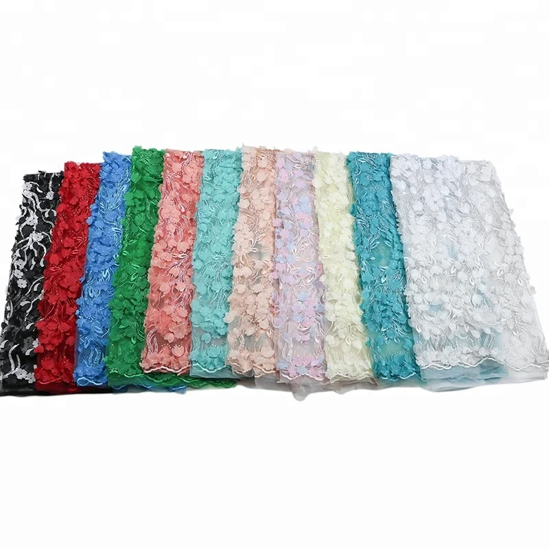 

2018 French colorful 3d Flower glitter Embroidery lace fabric for Evening Dress
