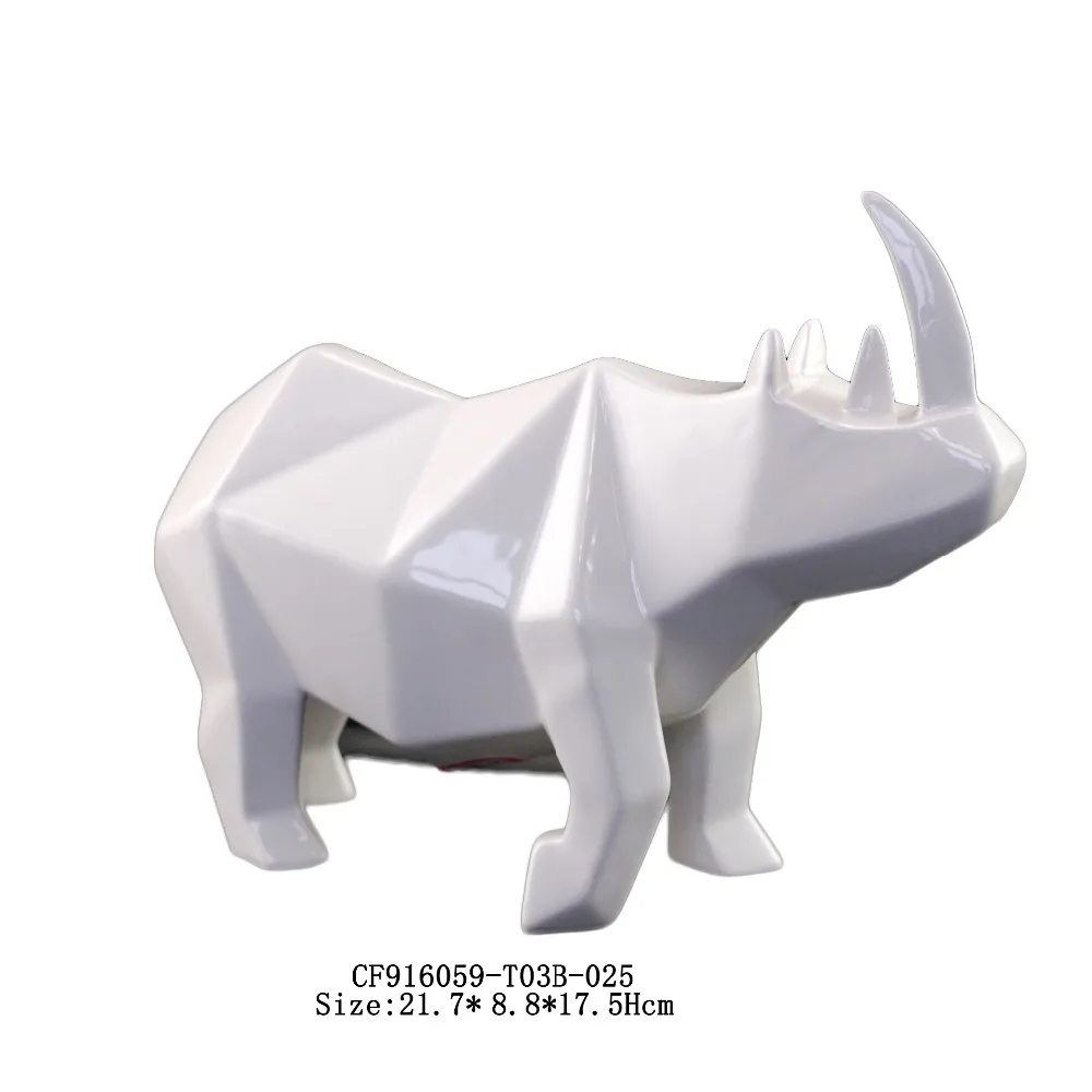 White Ceramic Animal Rhinoceros Sculpture Table Decoration Creative Gifts supplier