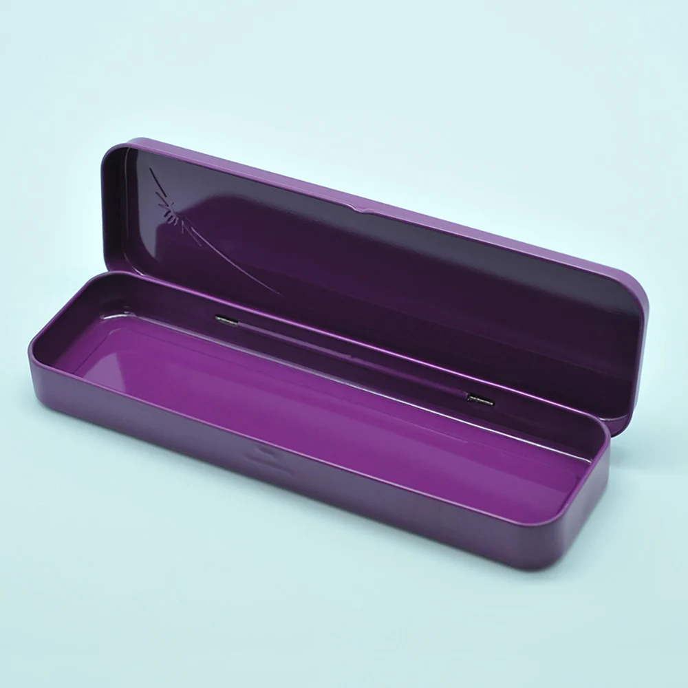 Colorful rectangle metal printed tin pencil case with hinge