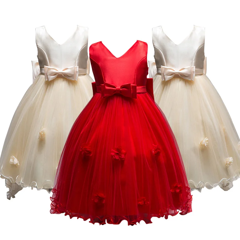 

Wholesale Frock Design For Baby Girl Designer Children Clothes Kids Party Wear Dress L555, Champagne;red