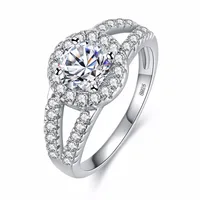 

Lady Bridal Austria Crystal Round Cut Diamond Ring 14K White Gold Crystal Cubic Zirconia CZ Solitaire Wedding Ring