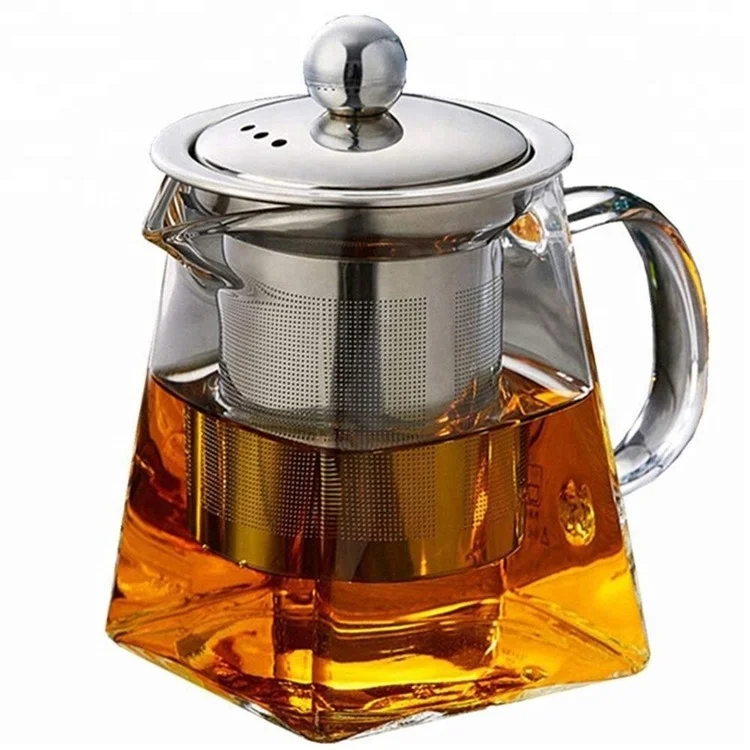 
Eco friendly transparent Square Shape Glass Teapot heat resistant glass teapot with infuser 