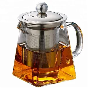 Image of Eco-friendly transparent Square Shape Glass Teapot heat resistant glass teapot with infuser