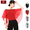 Chiffon cloak style women professional ballroom tango practice dance tops with back bow
