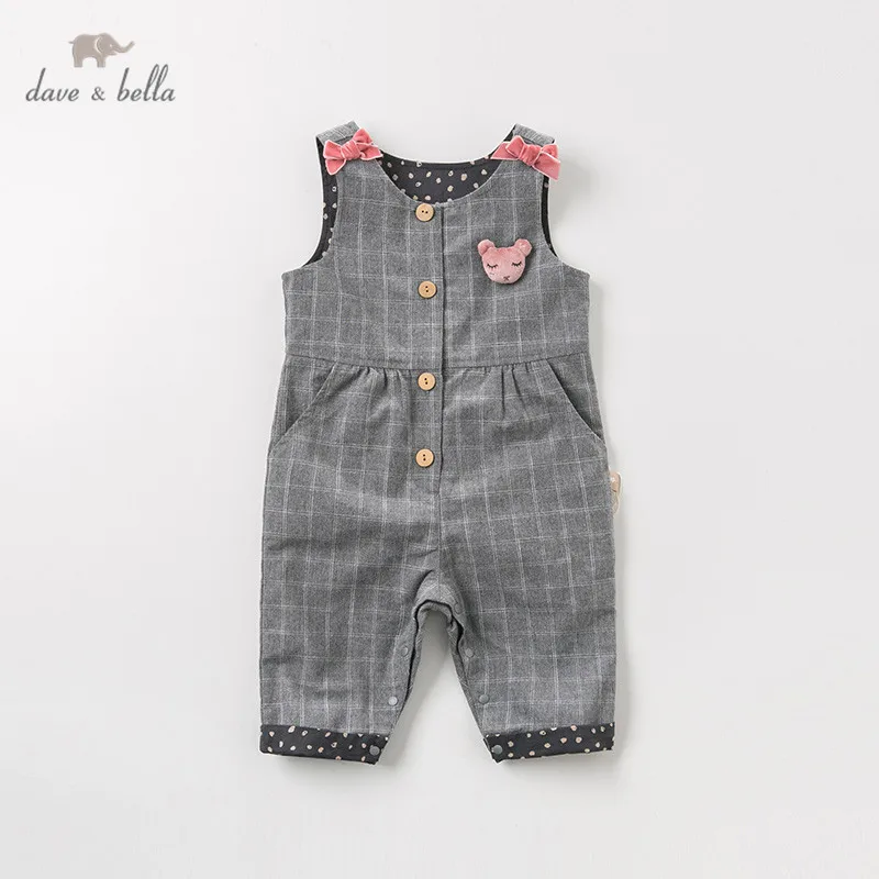 

DBZ11397-2 Dave bella new born baby girls fashion jumpsuits cute plaid infant toddler clothes children autumn romper 1 piece