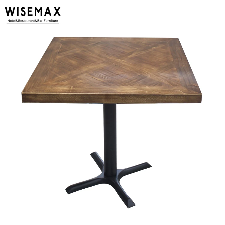 French Style Antique Design Natural Square Solid Wood Top Metal