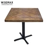 French style Antique design Natural square Solid wood top metal leg restaurant dining tables