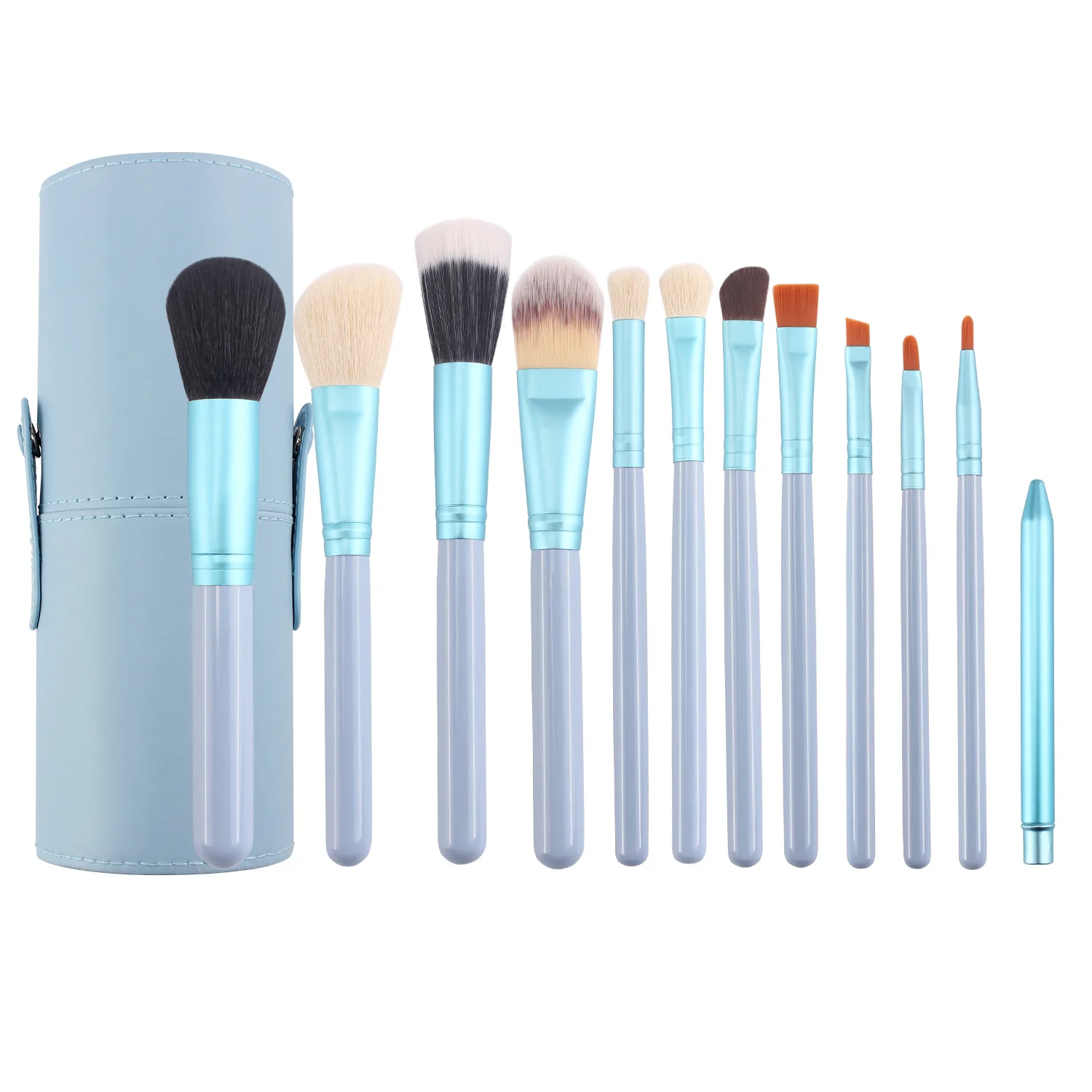 Multi-use 12pcs private label synthetic fibre cosmetic makeup brush set with PU bag case