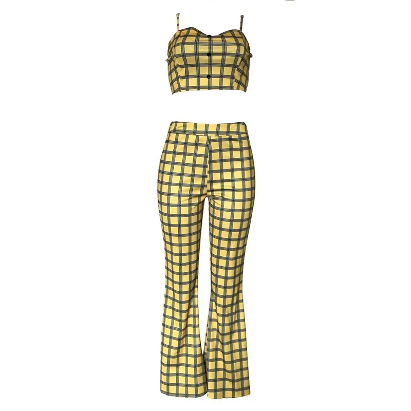 Casual Plaid Two-piece Set With Wide Leg Two Piece Set Women Clothing