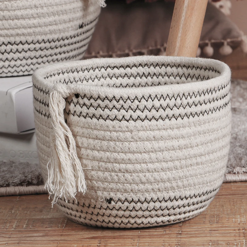 

Decorative custom woven cotton rope laundry toys candy storage fabric small round container wholesale spa gift baskets sets, As photo
