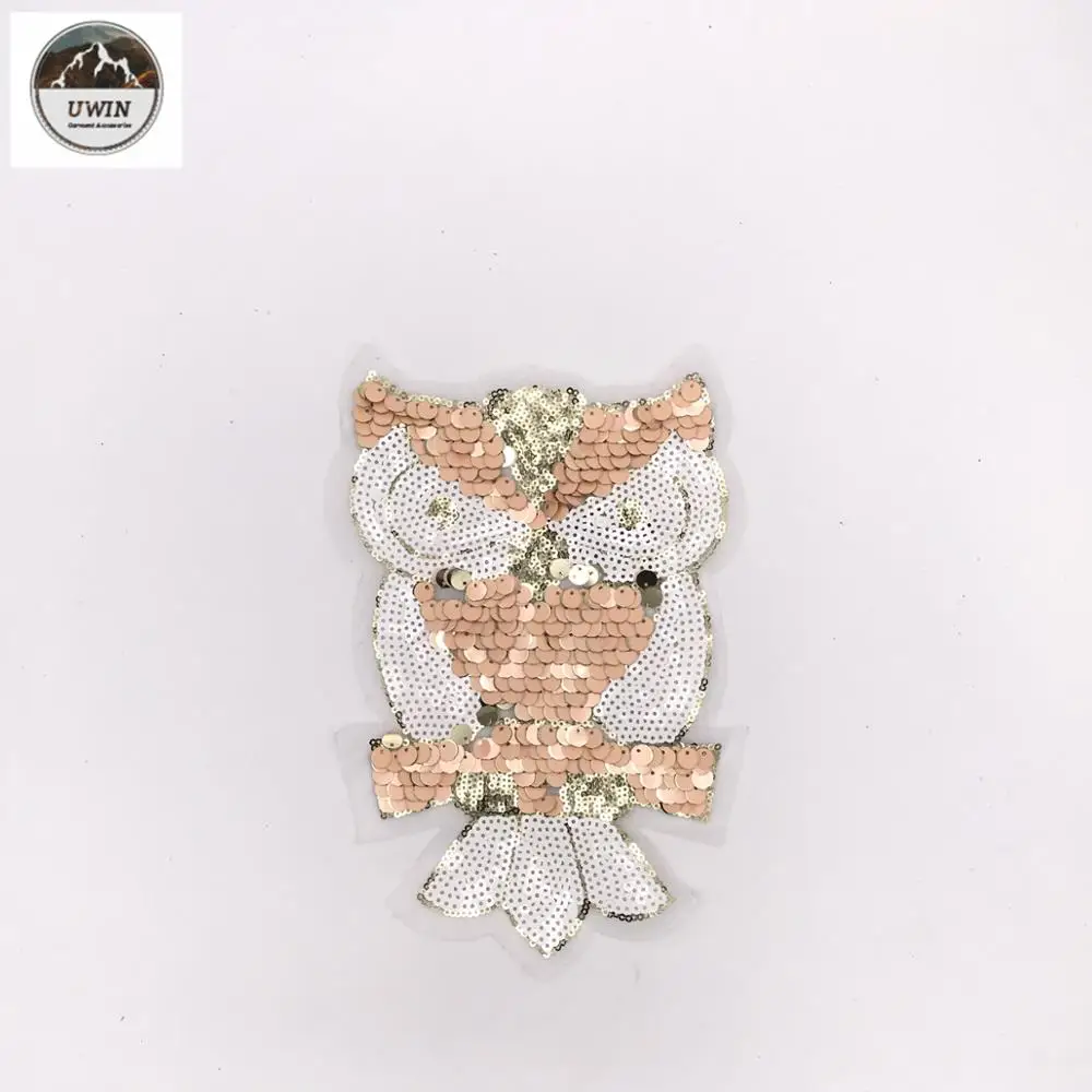 

Pink with White Owl Sequin Patch Animal Paillette Patches #L12021, Custom color