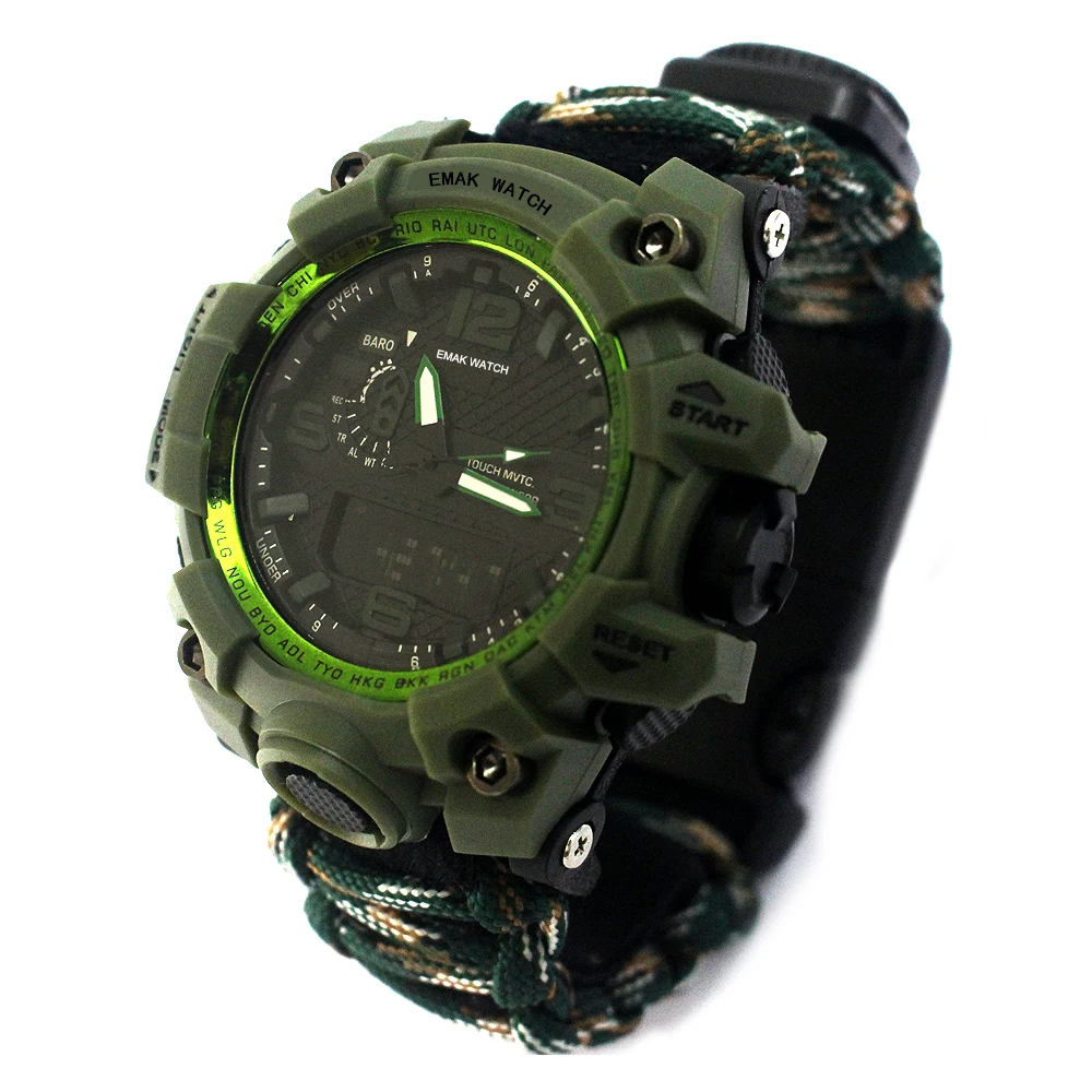 

Promotional multifunctional compass paracord survival watch with logo, Mountain camouflage