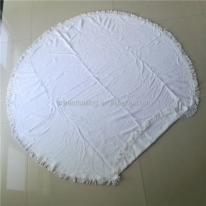 Soft Cotton Circular Plain Solid White Round Custom Print Beach Towel