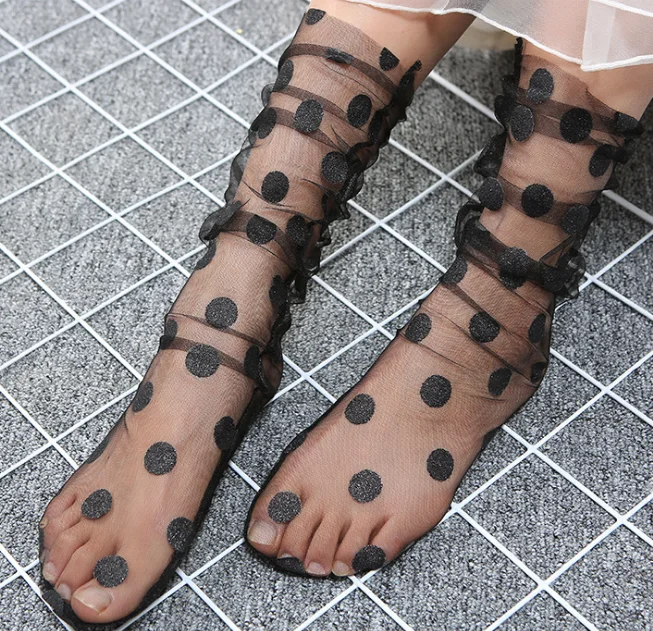 

new design spring gold and silver pink dot polka dot transparent socks fashion trend women's hosiery transparent socks, As picture shown