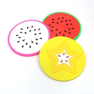 Image of DIY Round Shape Silicone Labels Custom Cheerful Funny 2D Fruit Logo PVC Rubber Coffee Cup Mat Coasters for Drinks