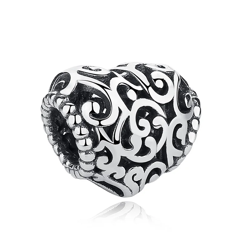 

New Design 925 Sterling Silver Charms Intricate Heart Shape Charm Bead for Orignal Women Bracelet Accessory