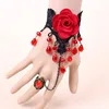 European and American retro black creative adjustable bracelet lace with flower ring arm jewellery set for ladies