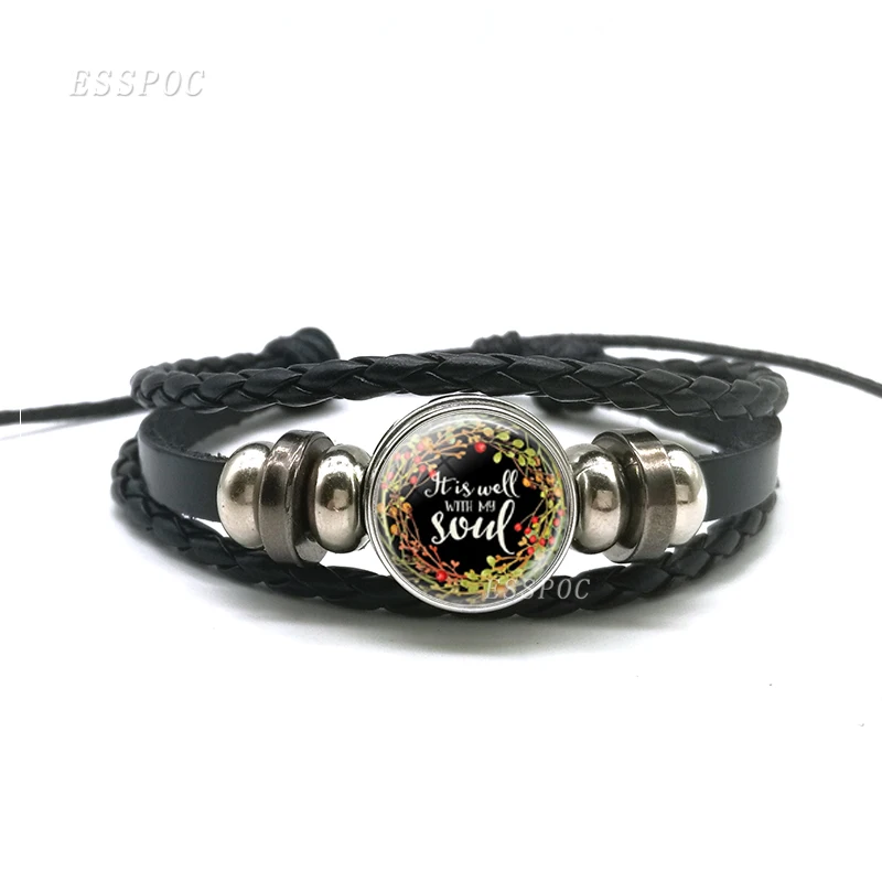 

Bible Verse Quote Handmade Leather Bracelet for Women Men Weave Multilayer Charms Bracelet Glass Dome Jewelry Gift For Christian